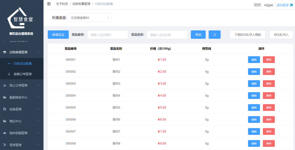 智能稱重臺菜譜管理 智能稱重臺菜譜管理