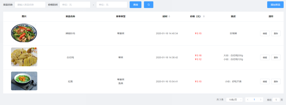 菜品管理、配料管理